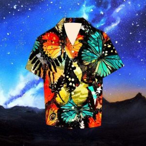 Beach Shirt Shop Colorful Butterfly Pattern Hawaiian Aloha Shirts- For men and women - Fanshubus