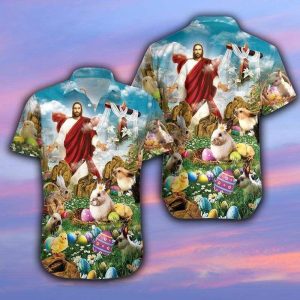 Beach Shirt Shop Hawaiian Aloha Shirts Happy Easter Jesus Is Risen- For men and women - Fanshubus