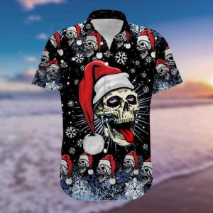Beach Shirt Shop Hawaiian Aloha Shirts Kull Santa Claus Naughty List- For men and women - Fanshubus