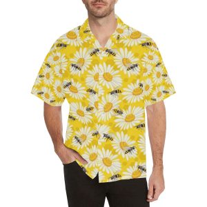 Bee Daisy Pattern Men's All Over Print Hawaiian Shirt- For men and women - Fanshubus