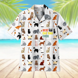 Best Cats Dad Ever Hawaiian Shirt  -  Crazy Funny Hawaiian Shirt .