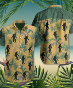 Bigfoot Coconut Vintage Yellow Hawaiian Shirt  -  Funny Crazy Hawaiian Shirt .