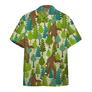Bigfoot Forest Hawaiian Shirt  -  Funny Crazy Vintage Hawaiian Shirt - Fanshubus