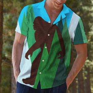Bigfoot Forest Mininalist Hawaiian Shirt  -  Funny Crazy Vintage Hawaiian Shirt - For Men and Women Fanshubus