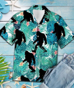 Bigfoot Silhouette Tropical Hawaiian Shirt  -  Funny Crazy Vintage Hawaiian Shirt - For Men and Women Fanshubus