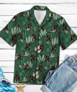 Bigfoot Tropical Palm Green Hawaiian Shirt  -  Funny Crazy Vintage Hawaiian Shirt - For Men and Women Fanshubus