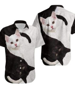 Black And White Cat Full Printing Hawaiian Shirt 1- For men and women - Fanshubus