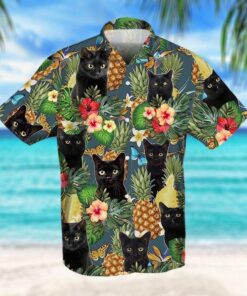 Black Cat And Pineapple Hawaiian Shirt- For men and women - Fanshubus