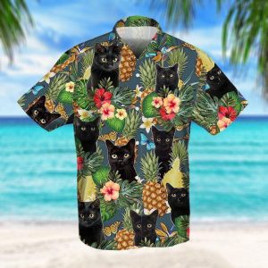 Black Cat And Pineapple Hawaiian Shirt- For men and women - Fanshubus