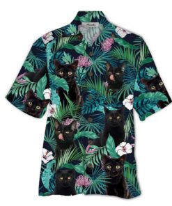 Black Cat Blue Awesome Design Unisex Hawaiian Shirt- For men and women - Fanshubus