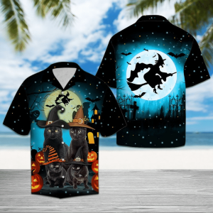 Black Cat Family Halloween Hawaiian Shirt- For men and women - Fanshubus
