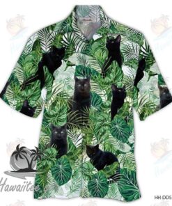 Black Cat Green Amazing Design Unisex Hawaiian Shirt- For men and women - Fanshubus