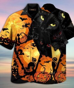 Black Cat Halloween Hawaiian Shirt - For Men and Women - Fanshubus