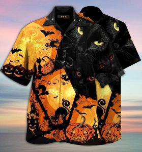 Black Cat Halloween Hawaiian Shirt - For Men and Women - Fanshubus