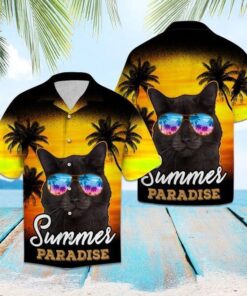 Black Cat Paradise Hawaiian Shirt - For Men & Women - Adult