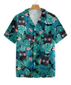 Black Cat Tropical Fourth Of July Hawaiian Shirt- For men and women - Fanshubus