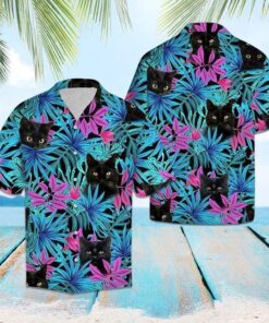 Black Cat Tropical Hawaiian Shirt - For Men & Women - Adult