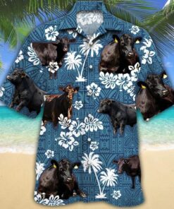 BLACK COW HIBICUS HAWAIIAN SHIRT .