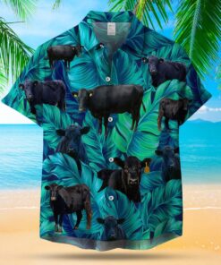 BLACK COW LEAFY HAWAIIAN SHIRT .