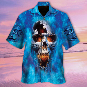 Blue Fire Cracked Skull Hawaiian Shirt - For Men and Women Fanshubus