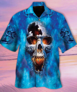 Blue Fire Cracked Skull Hawaiian Shirt