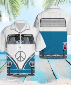 Blue Hippie Bus White Unique Design Unisex Hawaiian Shirt- For men and women - Fanshubus