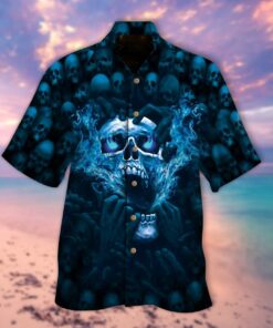 Blue Skull Halloween Hawaiian Shirt- For men and women - Fanshubus