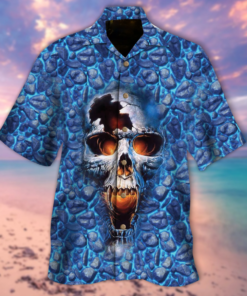 Blue Stone Cracked Skull Hawaiian Shirt