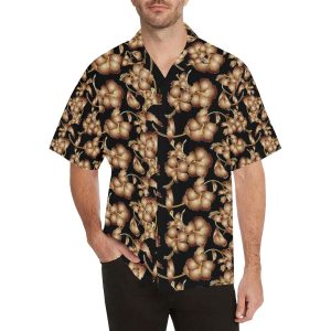 Brown Hibiscus Pattern Print Design HB Hawaiian Shirt- For men and women - Fanshubus