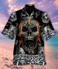 Bullet Skull Halloween Hawaiian Shirt- For men and women - Fanshubus