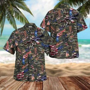 Camouflage Gun American Flag Hawaiian Shirt- For men and women - Fanshubus