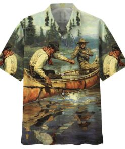 Canoeing Hawaiian Shirt Black- For men and women - Fanshubus