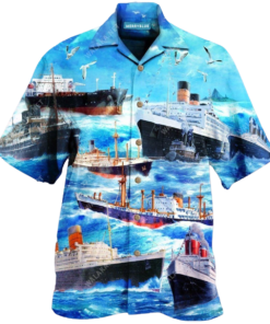 Cargo Ship Blue Nice Design Hawaiian Shirt- For men and women - Fanshubus