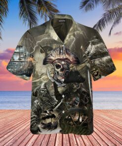 Caribbean Skull Pirate Ghost Ship Hawaiian Shirt- For men and women - Fanshubus