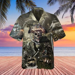 Caribbean Skull Pirate Ghost Ship Hawaiian Shirt- For men and women - Fanshubus