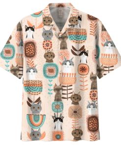 Cat Abstract trees and flowers Hawaiian Shirt- For men and women - Fanshubus