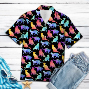Cat Colorful Basic Unisex Hawaiian Shirt  -  Crazy Funny Hawaiian Shirt .
