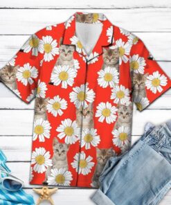 Cat Daisy Summer Red Amazing Design Hawaiian Shirt - For men and women - Fanshubus