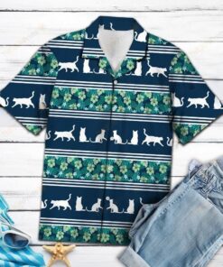 Cat Shape Tropical Line Blue Amazing Hawaiian Shirt- For men and women - Fanshubus