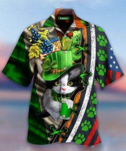 Cat St Patrick's Day Hawaiian Shirt- For men and women - Fanshubus