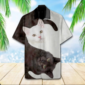 Cat Yin Yang 3D Print Polyester Hawaiian Shirt- For men and women - Fanshubus