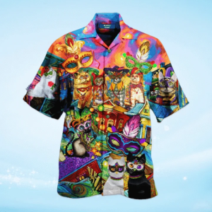 Cats Celebrate The Mardi Gras Festival Hawaiian Shirt | For Men &amp; Women | Adult |- For men and women - Fanshubus