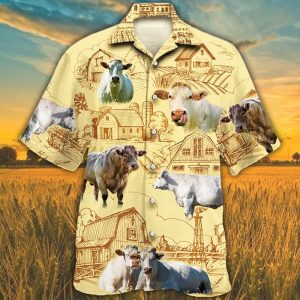 Charolais Cattle Lovers Farm Hawaiian Shirt- For men and women - Fanshubus