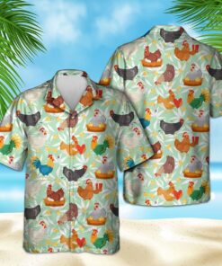 CHICKEN PATTERN HAWAIIAN SHIRT .