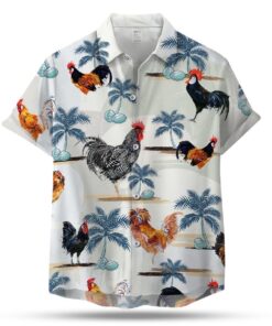 CHICKEN PATTERN HAWAIIAN SHIRT .