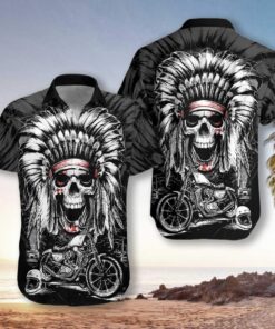 Chief Skull Motorcycle Unisex Hawaiian Shirt - For Men and Women - Fanshubus