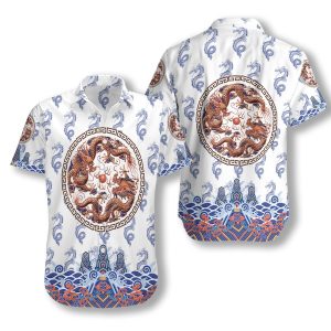 Chinoiserie Dragon White Hawaiian Shirt | For Men &amp; Women | Adult |- For men and women - Fanshubus