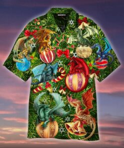 Christmas Dragon Under The Mistletoe Hawaiian Shirt- For men and women - Fanshubus