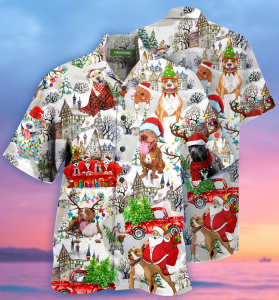 Christmas Pit Bulls Hawaiian Shirt- For men and women - Fanshubus