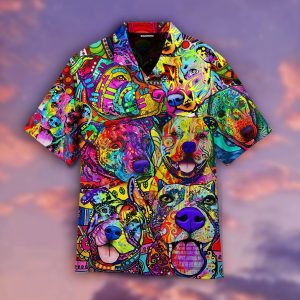 Colorful Abstract Dog Hawaiian Shirt- For men and women - Fanshubus